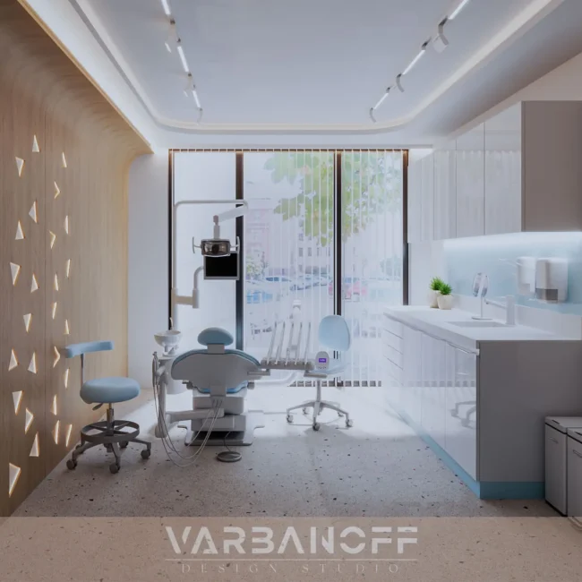 Bright dental studio with panoramic windows and ergonomic dental chair.